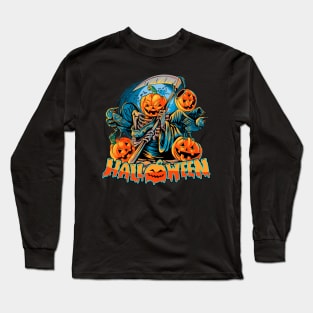 Pumpkin Head Grim Reaper Long Sleeve T-Shirt